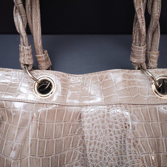 Jessica Simpson Reptile Print Faux Leather Tan Lined Handbag - Picture 4 of 8